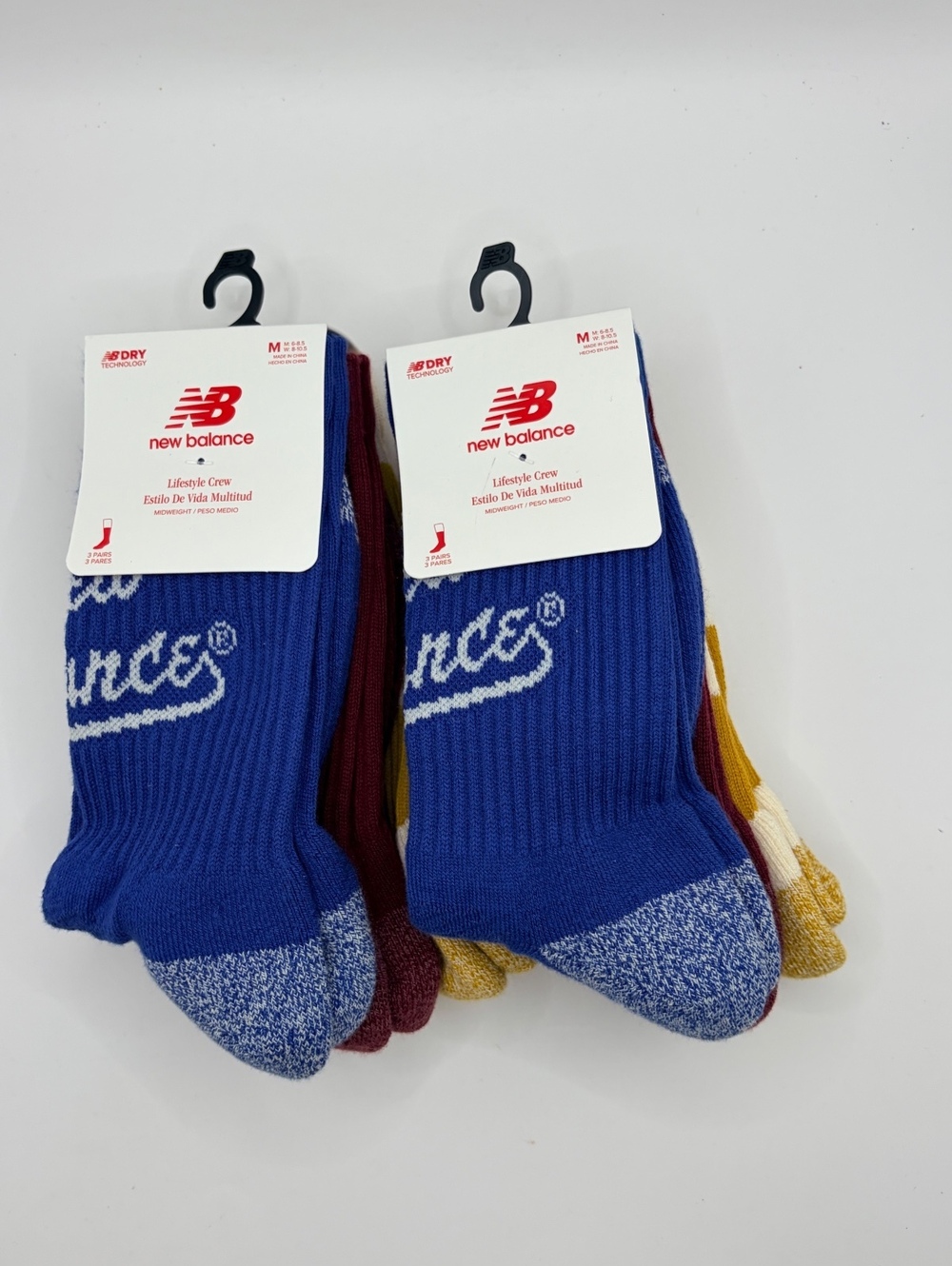 New Balance Active Graphic Crew Socks 6-Pack Red, Blue & Gold, Size Medium